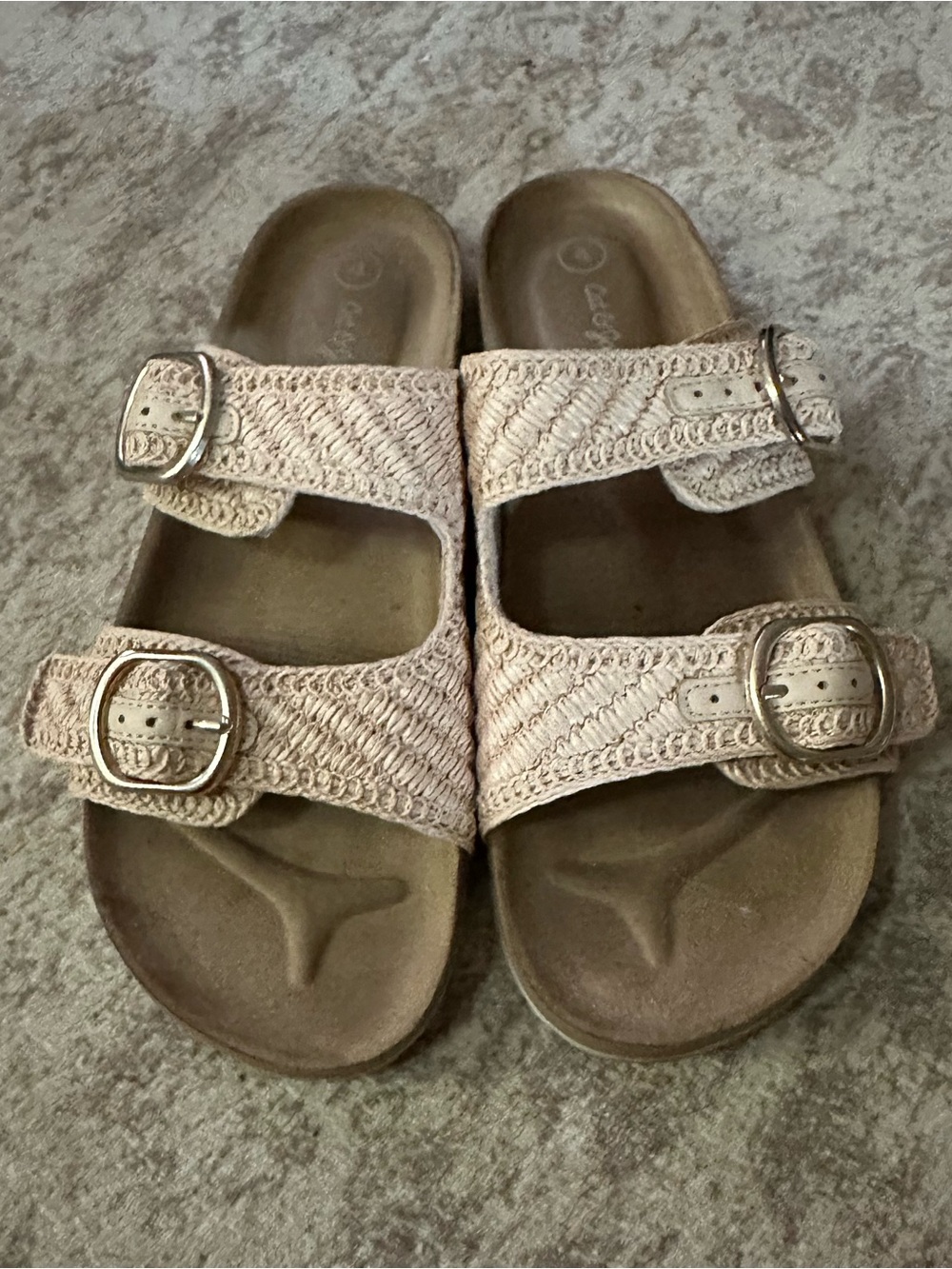 Cat & Jack Girls Size 4 Woven Double Buckle Slide Sandals Beige Boho
